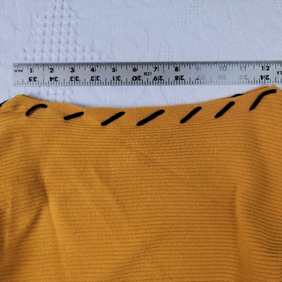 Magashoni sweater ribbed laced up dolman sleeves boat neck size Large orange blk - Picture 4 of 8
